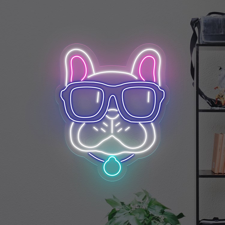 Picture of Bulldog with Glasses Neon Sign