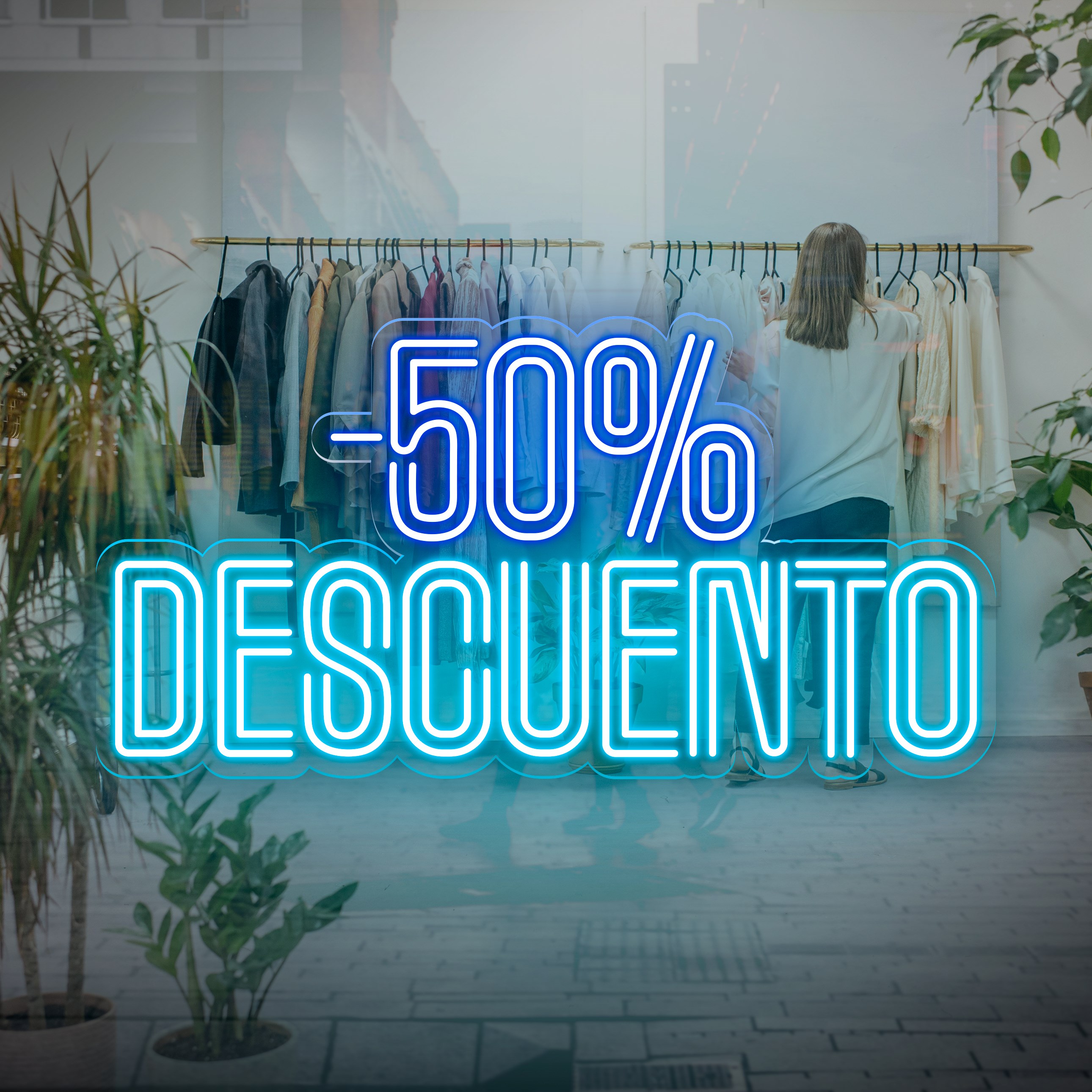 Imagen de Neón para tiendas "50% descuento"