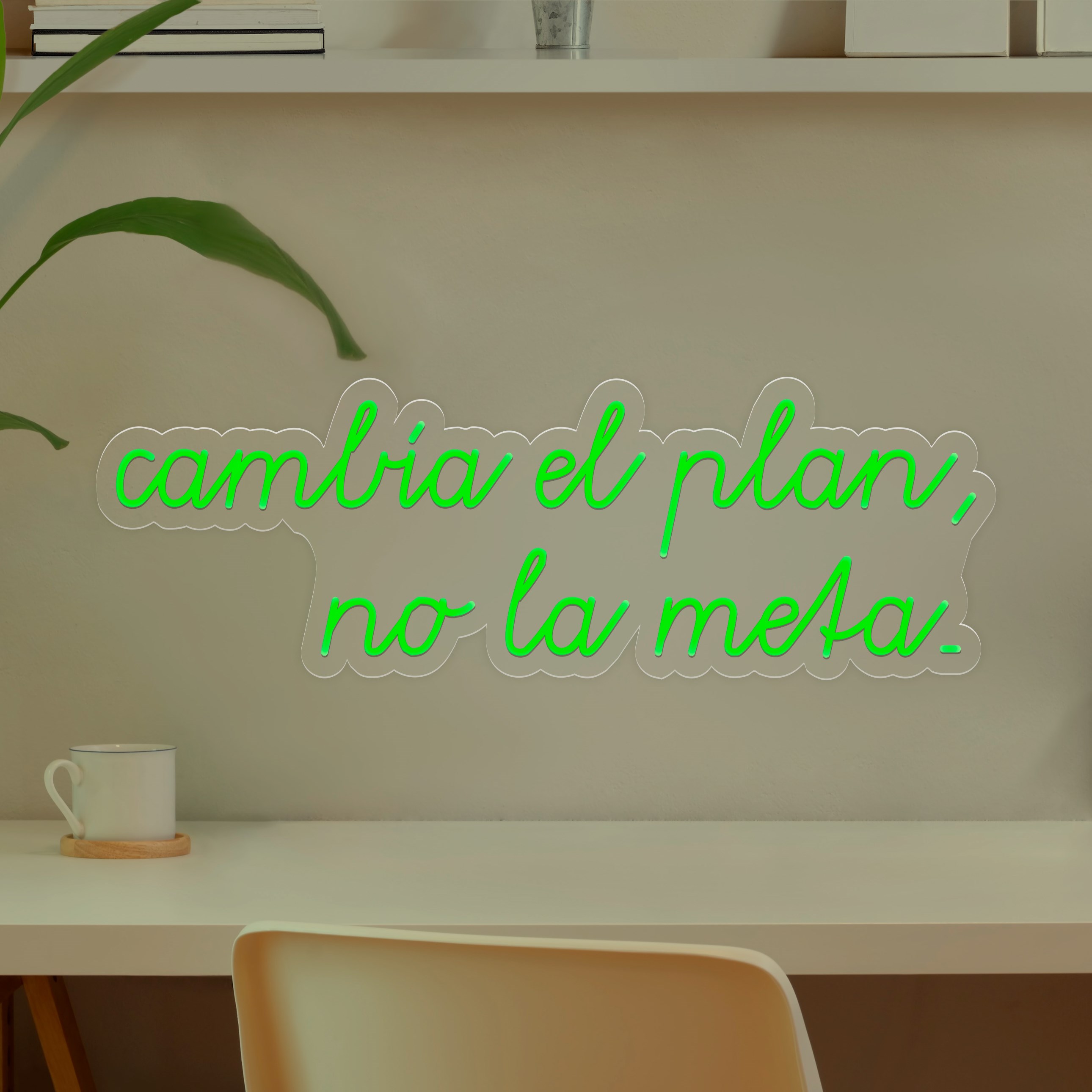 Imagen de Neón frase "cambia el plan, no la meta"