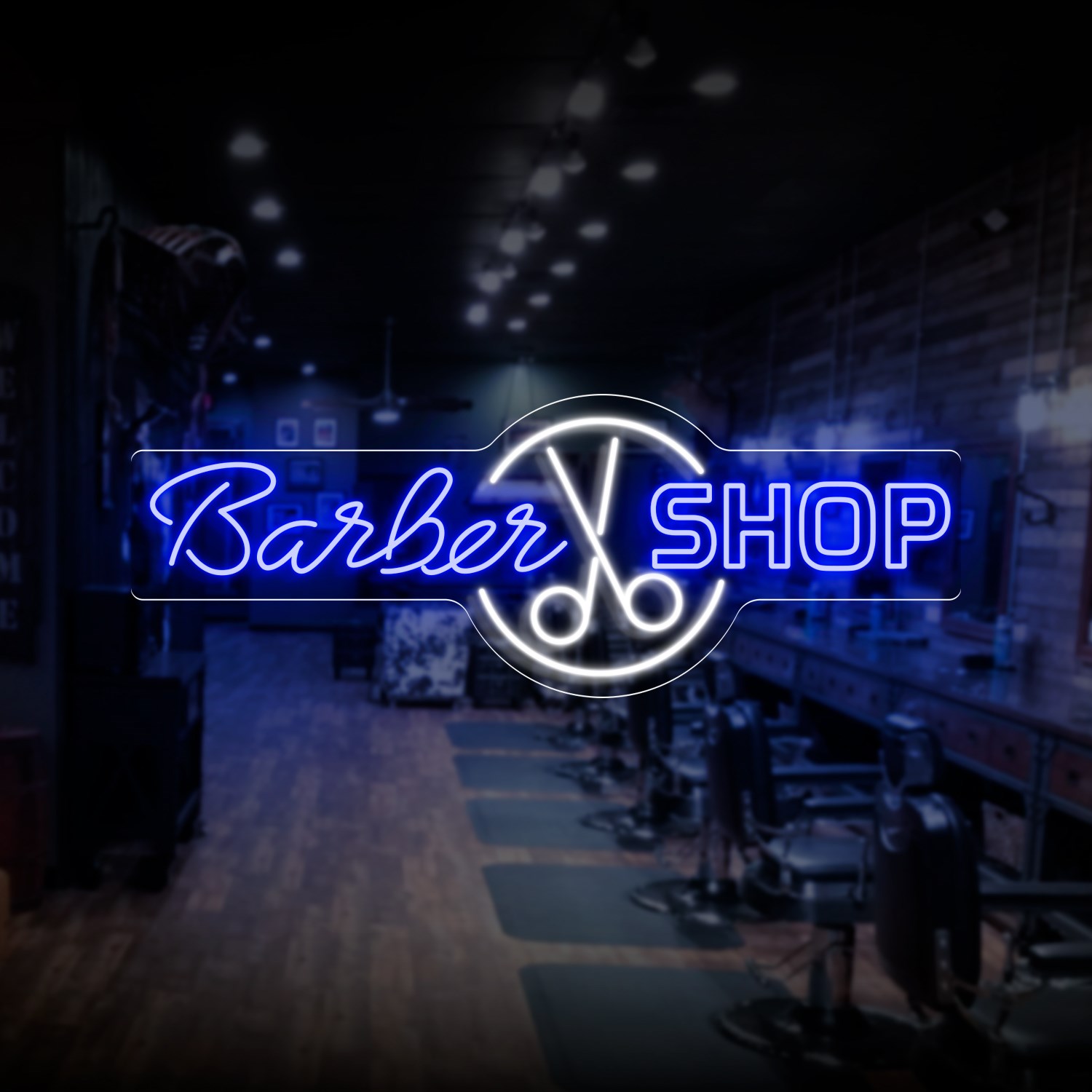 Immagine di Neon per barbieri "Barber Shop" con forbici