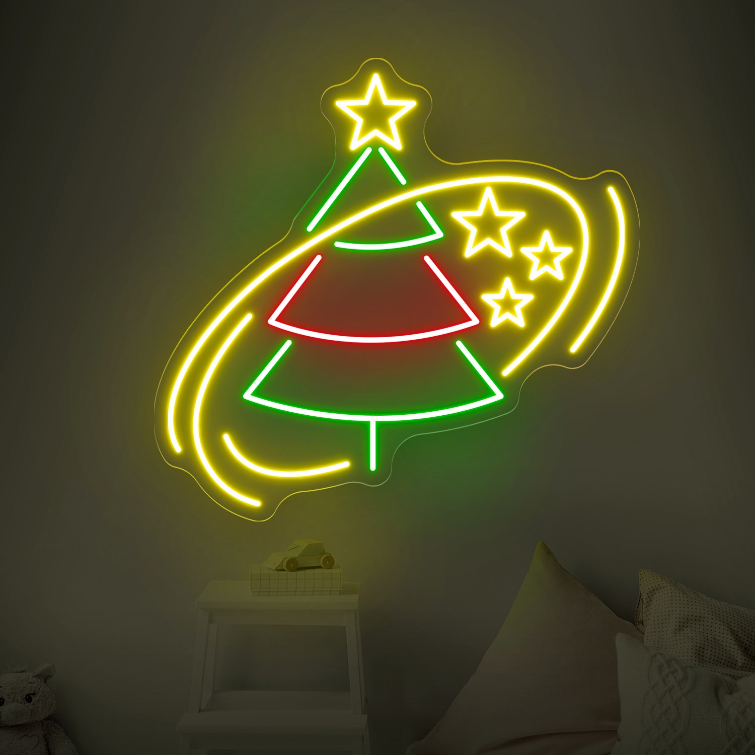 Imagem de Néon de Natal Árvore com Estrelas