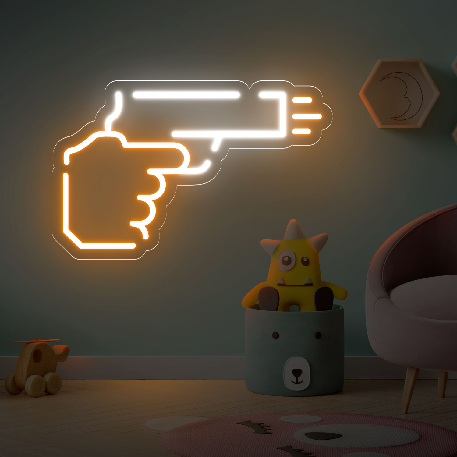 Bild von Günstige Neon Hand mit Pistole