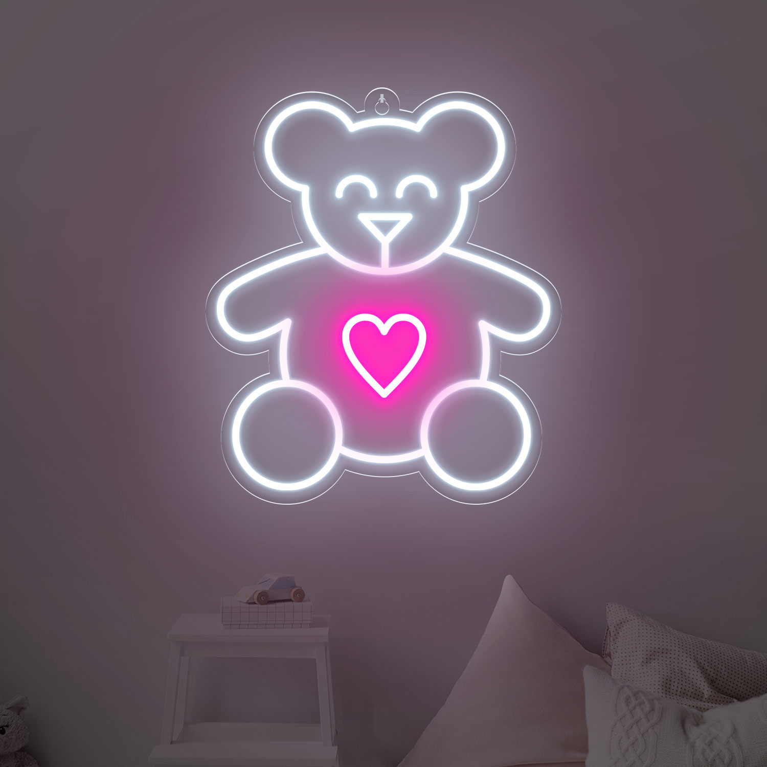Bild von Neon für den Valentinstag Teddybär